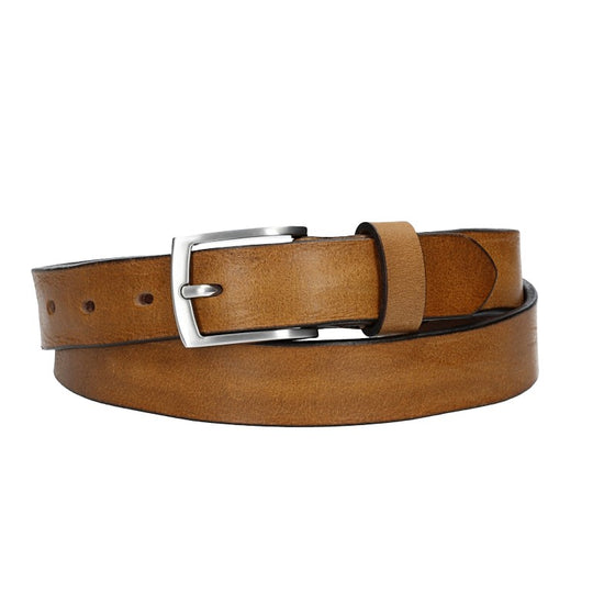 Ledergürtel 30mm in Ocker | Senfgelb mit Schließe in Silber - leder-accessoires.com