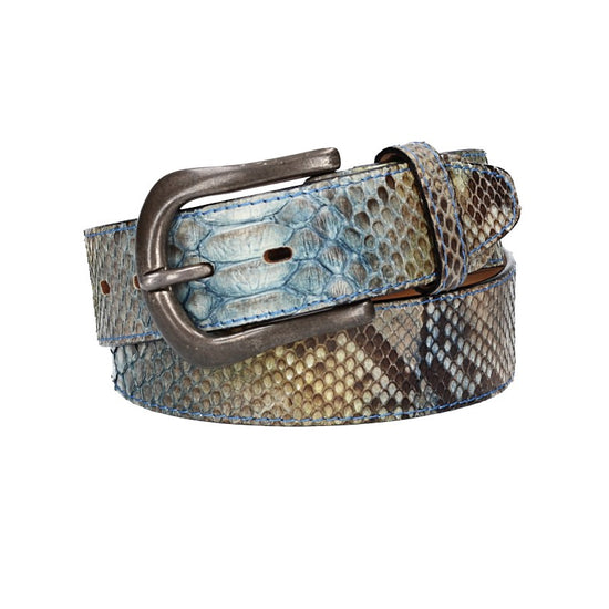 Schlangenledergürtel 40mm Blau und Dornschließe in Silber - leder-accessoires.com