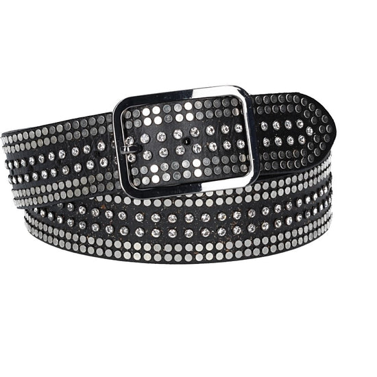 Ledergürtel 40mm in Schwarz mit Swarowski und Nieten und Vollschließe Schwarz - leder-accessoires.com