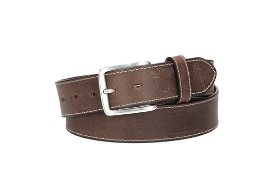 Ledergürtel Braun 40mm abgenäht mit Dornschließe in Silber - leder-accessoires.com