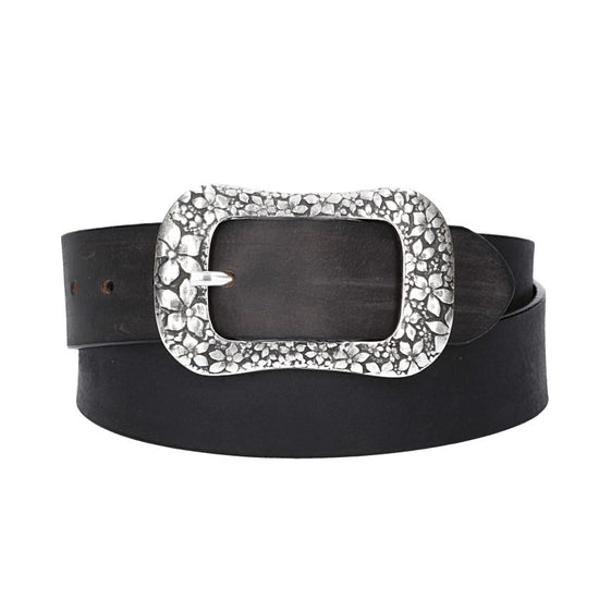 Ledergürtel Schwarz 40mm mit Blumenschließe - leder-accessoires.com