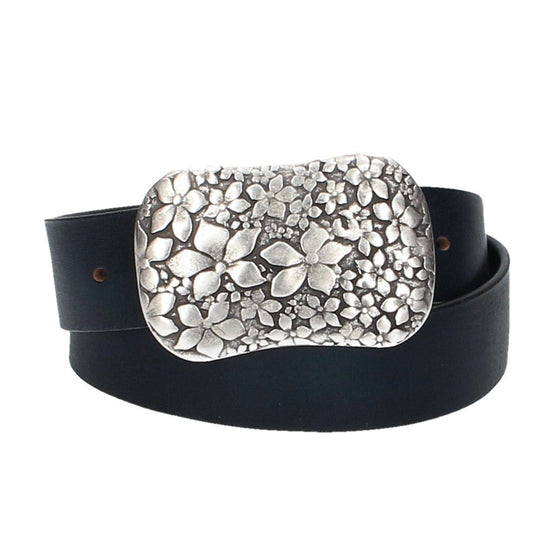 Ledergürtel Blau 40mm mit Blumenschließe|Koppelschließe - leder-accessoires.com