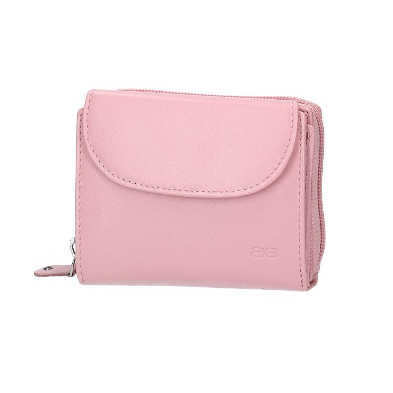 Damenbörse mit Reißverschluss in Rosa aus Leder