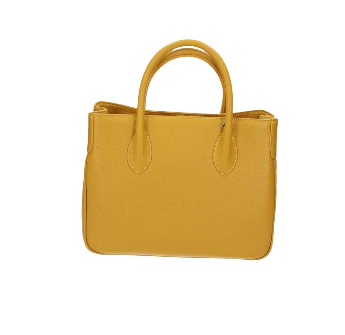Kurzgrifftasche in Gelb|Ocker aus Leder