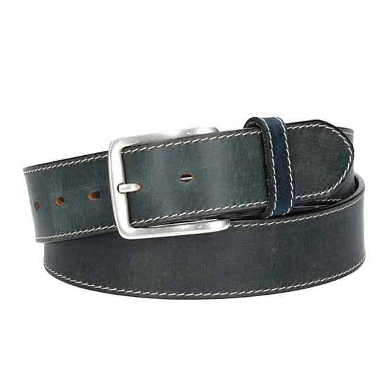 Ledergürtel Blau|Marine 40mm abgenäht mit Dornschließe in Silber - leder-accessoires.com