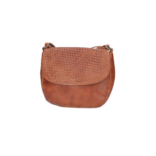 Umhängetasche mit Überschlag in Cognac und Flechtmuster - leder-accessoires.com