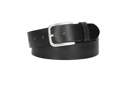 Ledergürtel Schwarz  40mm mit Dornschließe in Silber - leder-accessoires.com