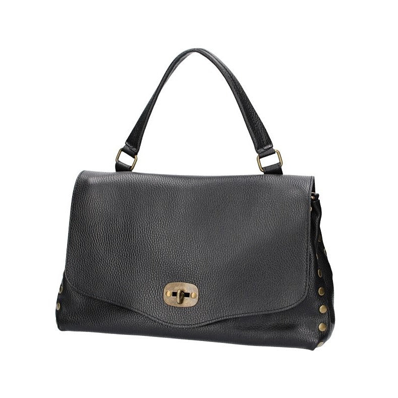 Kurzgrifftasche in Schwarz mit Überschlag aus Leder