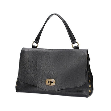 Kurzgrifftasche in Schwarz mit Überschlag aus Leder