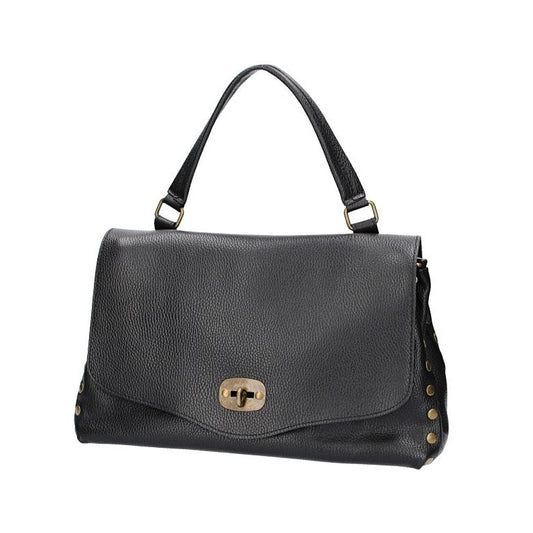 Kurzgrifftasche in Schwarz mit Überschlag aus Leder - leder-accessoires.com