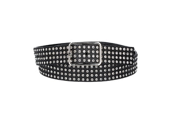 Ledergürtel 35mm in Schwarz mit Swarowski Steinen und Vollschließe Silber - leder-accessoires.com