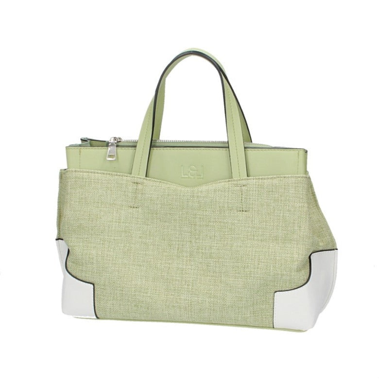 Shopper in Hellgrün|Weiss mit Canvas