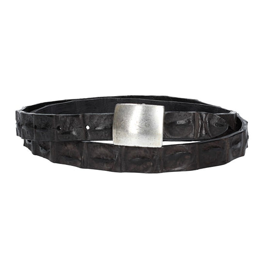 Krokoledergürtel 20mm Schwarz mit Koppelschließe in Silber - leder-accessoires.com