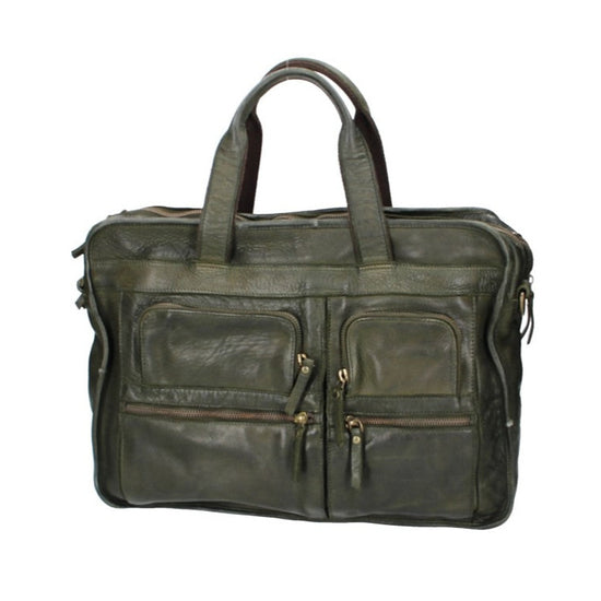 SALE Businesstasche|Messanger Bag in Grün|Oliv mit Reißverschluss und Vortasche - leder-accessoires.com