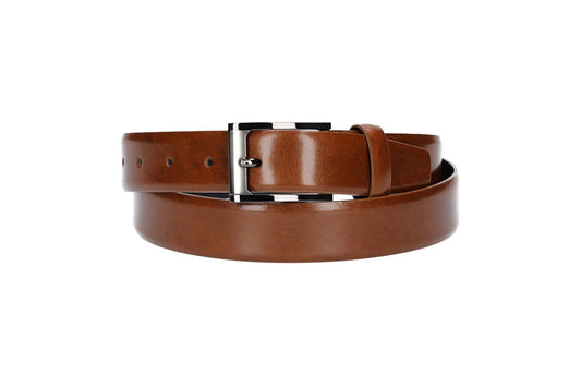 Herren-|Anzugsgürtel 30mm in Cognac mit Dornschließe im Bicoloreffekt - leder-accessoires.com