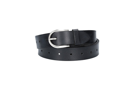 Ledergürtel Überlänge Schwarz 35mm mit Schließe in Silber - leder-accessoires.com