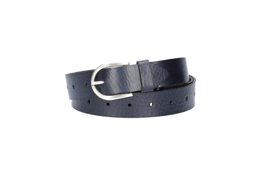 Ledergürtel Überlänge Blau|Marine 35mm mit Schließe in Silber - leder-accessoires.com