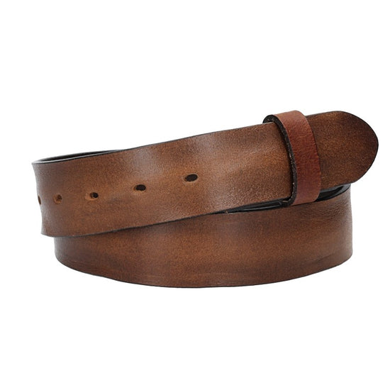 Lederriemen | Gürtelrohling Glanz 40mm in Cognac mit Schlaufe und Kapplochteil - leder-accessoires.com