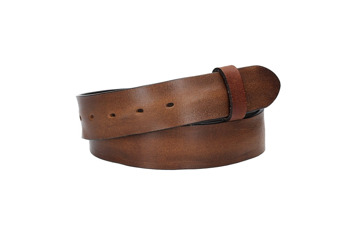 Lederriemen | Gürtelrohling Glanz 40mm in Cognac mit Schlaufe und Kapplochteil - leder-accessoires.com
