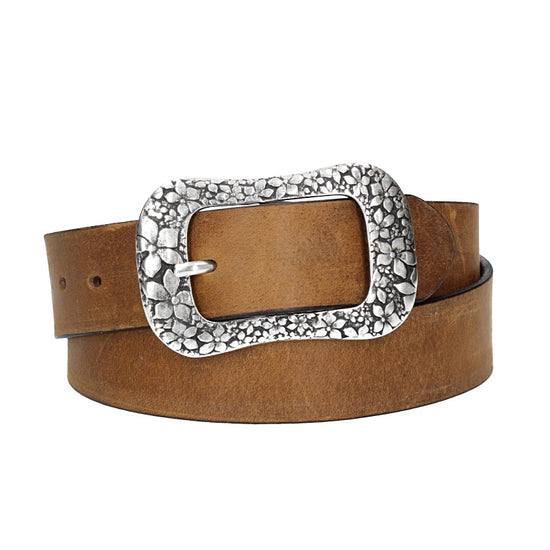 Ledergürtel Ocker | Senfgelb 40mm mit Blumenschließe - leder-accessoires.com