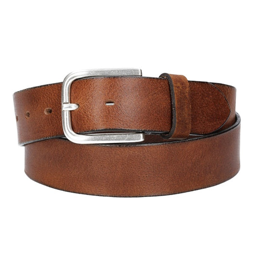 Ledergürtel Cognac 40mm mit Dornschließe in Silber - leder-accessoires.com