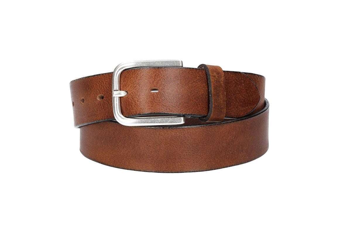 Ledergürtel Cognac 40mm mit Dornschließe in Silber