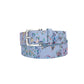 Ledergürtel Kids 30mm in Hellblau mit floralem Muster und Schließe Silber