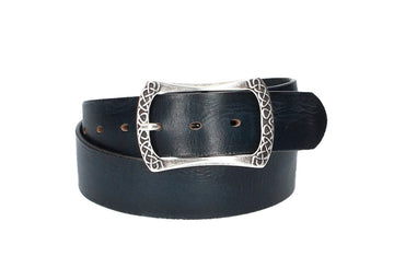 Ledergürtel Blau|Marine 40mm mit Vollschließe in Silber