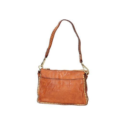 Umhängetasche in Cognac mit Reißverschluss und Nieten - leder-accessoires.com