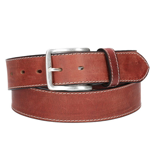 Ledergürtel Rot 40mm abgenäht mit Dornschließe in Silber - leder-accessoires.com