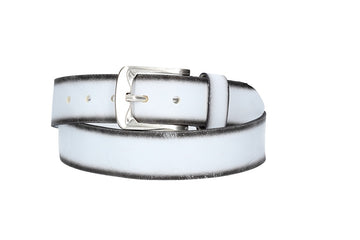 Jeansgürtel 40mm in Weiß mit Airbrushkante und Dornschließe Altsilber