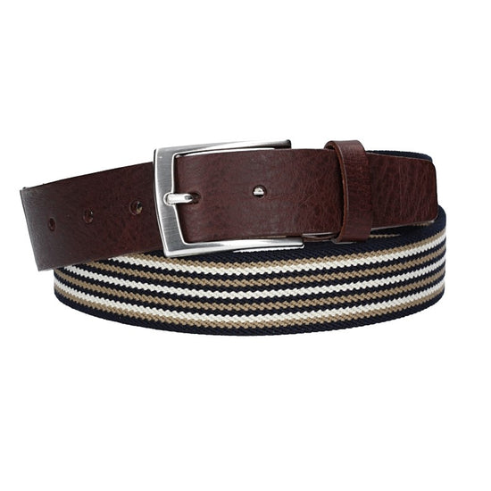 Stretchgürtel|Bandgürtel 35mm in Dunkelbraun gestreift mit Dornschließe - leder-accessoires.com