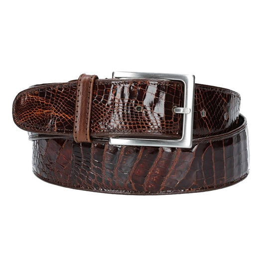 Krokoledergürtel |Safegürtel 40mm Braun mit Dornschließe Silber - leder-accessoires.com