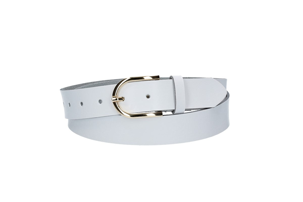 Ledergürtel 30mm in Weiss mit Dornschließe in Light Gold