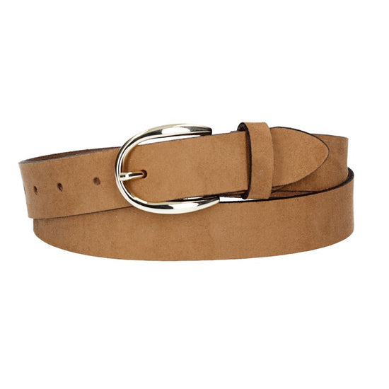 Veloursledergürtel 30mm in Camel|Rotbraun mit Dornschließe in Lightgold - leder-accessoires.com