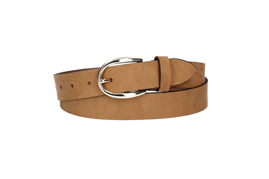 Veloursledergürtel 30mm in Camel|Rotbraun mit Dornschließe in Lightgold - leder-accessoires.com