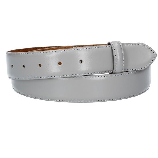 Lederriemen | Gürtelrohling 35mm bombiert in Hellgrau mit Schlaufe und Kapplochteil - leder-accessoires.com
