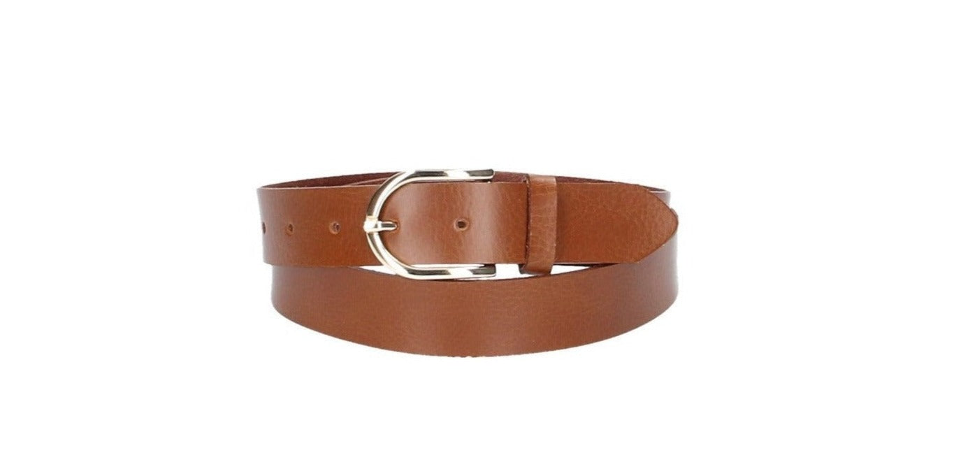 Ledergürtel 30mm in Cognac mit Dornschließe in Light Gold