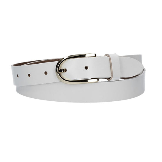 Damengürtel 25mm in Weiß mit Dornschließe in Lightgold - leder-accessoires.com
