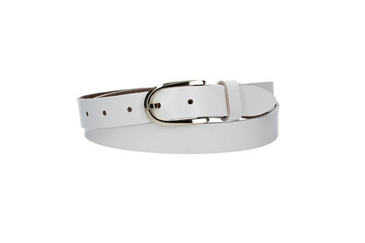 Damengürtel 25mm in Weiß mit Dornschließe in Lightgold - leder-accessoires.com