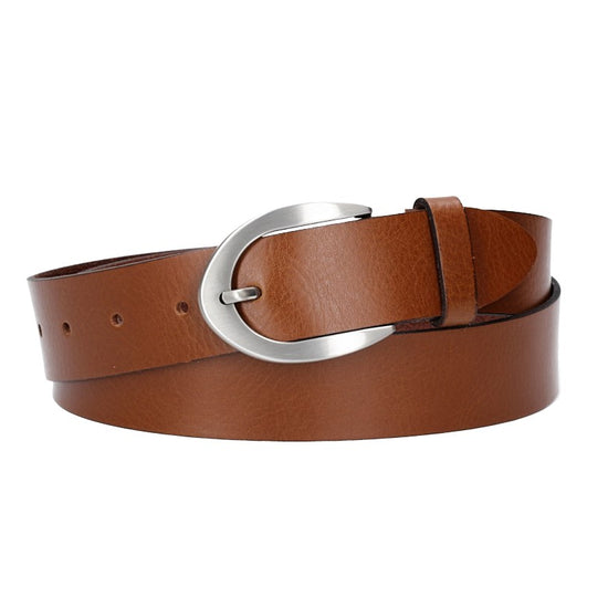 Damengürtel 35mm in Cognac mit Dornschließe in Hufeisenform - leder-accessoires.com