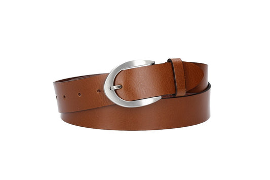 Damengürtel 35mm in Cognac mit Dornschließe in Hufeisenform - leder-accessoires.com