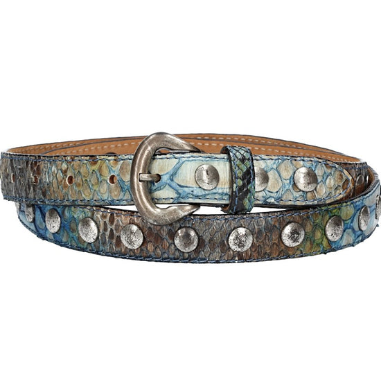 Schlangenledergürtel 25mm Blau und Dornschließe in Messing - leder-accessoires.com