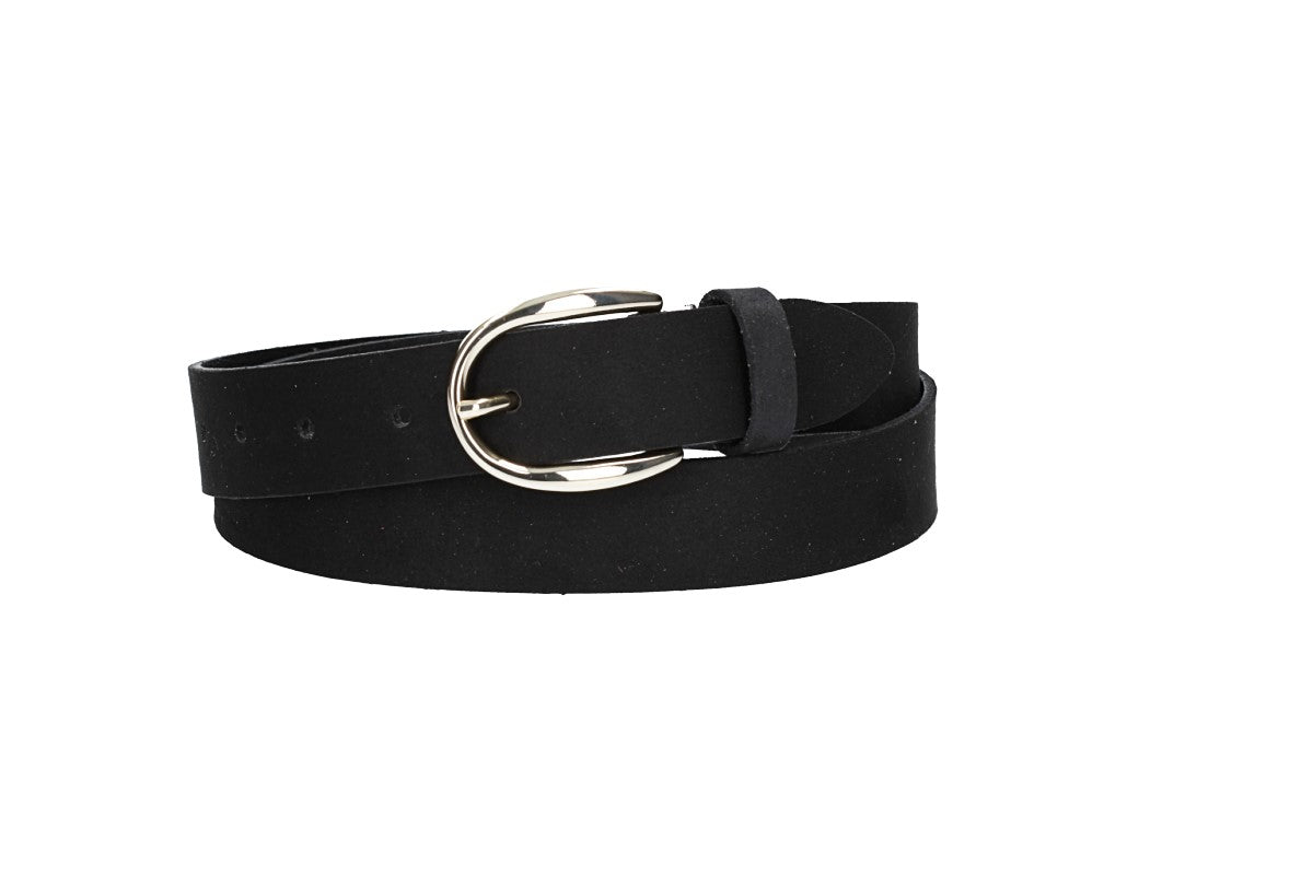Veloursledergürtel 30mm in Schwarz mit Dornschließe in Lightgold