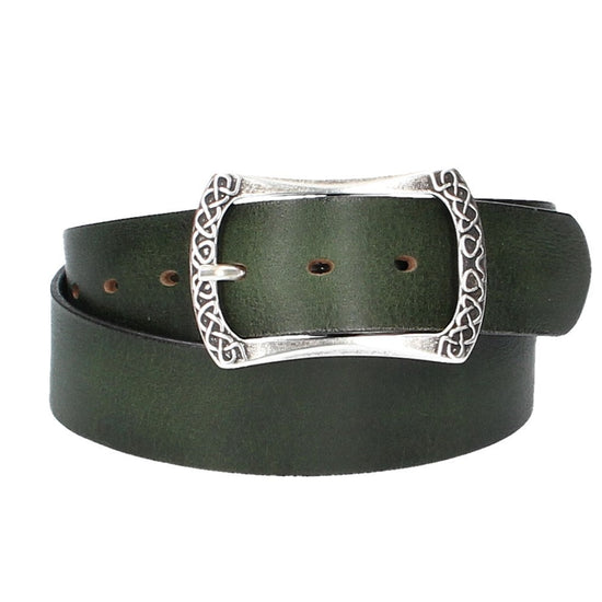 Ledergürtel Grün 40mm mit Vollschließe in Silber - leder-accessoires.com
