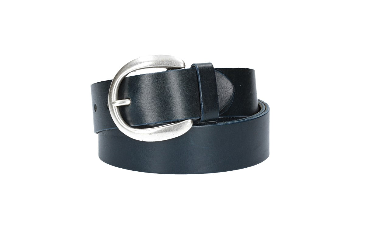 Ledergürtel Überlänge Blau|Marine 40mm mit Schließe in Silber