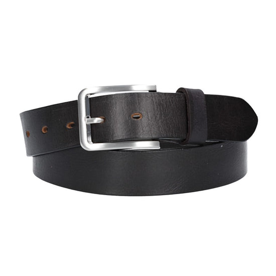 Ledergürtel Schwarz 35mm mit Dornschließe in Silber - leder-accessoires.com