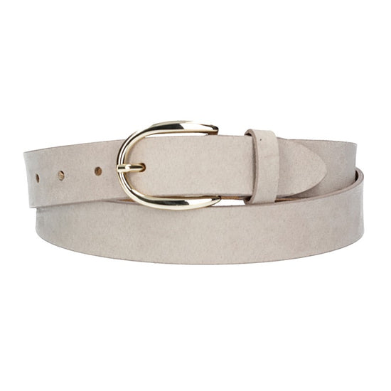 Veloursledergürtel 30mm in Sand|Beige mit Dornschließe in Lightgold - leder-accessoires.com