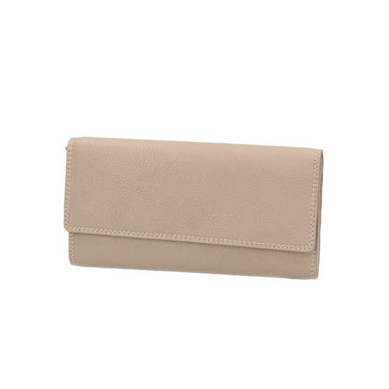 Damenbörse mit Überschlag in Taupe aus Leder