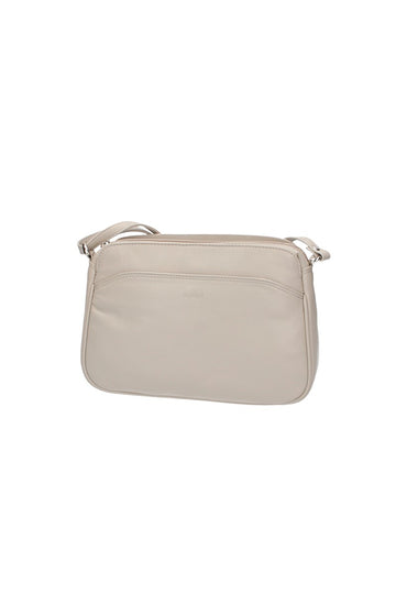 Umhängetasche mit Reißverschluss in Beige aus Leder